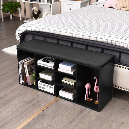 Schuhbank mit gepolstertem Sitz, 10 Fächer, Schwarz