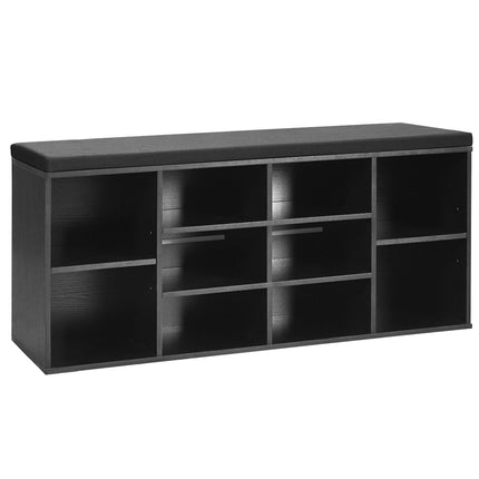 Schuhbank mit gepolstertem Sitz, 10 Fächer, Schwarz