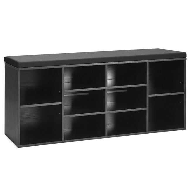 Schuhbank mit gepolstertem Sitz, 10 Fächer, Schwarz