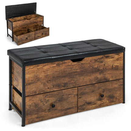 Shoe Storage Bench with Cushion, 2 Drawers, Adjustable Feet