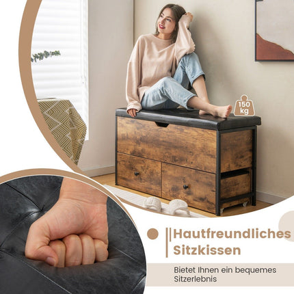 Shoe Storage Bench with Cushion, 2 Drawers, Adjustable Feet