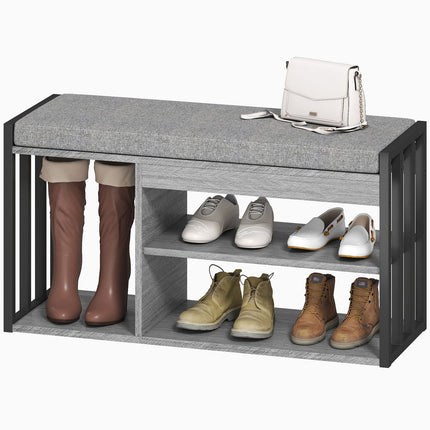 Schuhbank mit Kissen, 3-stöckig, Grau
