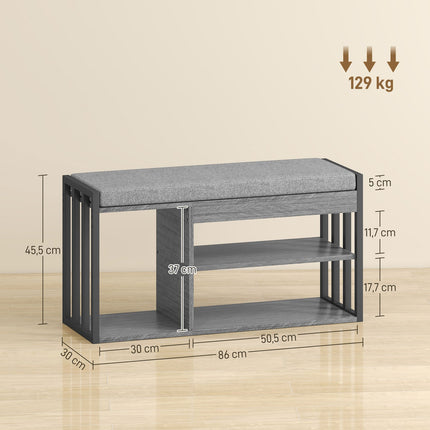 Schuhbank mit Kissen, 3-stöckig, Grau