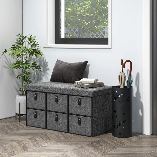 Schoenenbank met kussen, 6 lades, MDF, donkergrijs