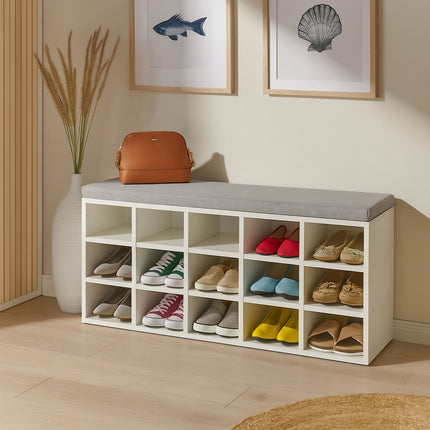 Shoe Storage Bench with Cushion – Upholstered, Grey