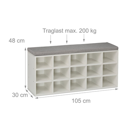 Shoe Storage Bench with Cushion – Upholstered, Grey