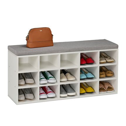 Shoe Storage Bench with Cushion – Upholstered, Grey