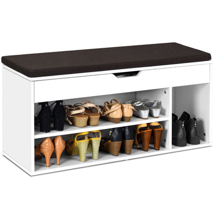 Banc à chaussures, commode à chaussures, étagère à chaussures avec coussin d'assise, bois, 104 x 48 x 30 cm, blanc/blanc naturel