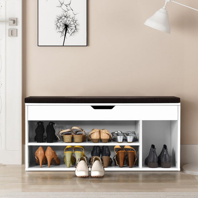 Shoe bench shoe chest of drawers shoe rack with seat cushion wood 104 x 48 x 30 cm white/natural white