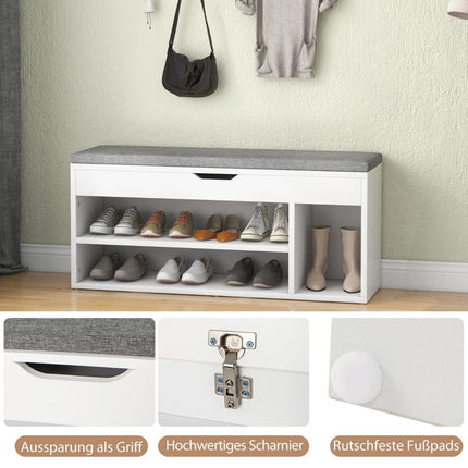 Schuhbank mit Sitzfläche und Stauraum 104 x 30 x 48 cm Garderobenbank Schuhregal Holz Grau