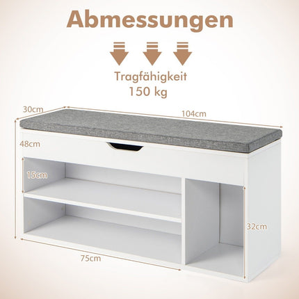 Schuhbank mit Sitzfläche und Stauraum 104 x 30 x 48 cm Garderobenbank Schuhregal Holz Grau