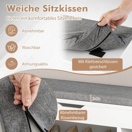 Schuhbank mit Sitzfläche und Stauraum 104 x 30 x 48 cm Garderobenbank Schuhregal Holz Grau