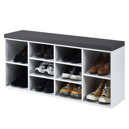 Banc à chaussures avec siège, étagère à chaussures, commode à chaussures, étagère à chaussures, armoire à chaussures, banc avec étagère et coussin d'assise, bois, blanc