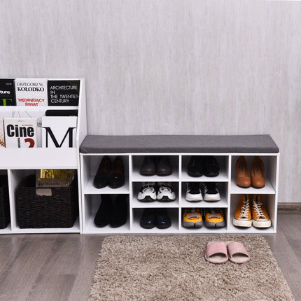 Banc à chaussures avec siège, étagère à chaussures, commode à chaussures, étagère à chaussures, armoire à chaussures, banc avec étagère et coussin d'assise, bois, blanc