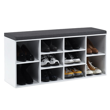 Banc à chaussures avec siège, étagère à chaussures, commode à chaussures, étagère à chaussures, armoire à chaussures, banc avec étagère et coussin d'assise, bois, blanc