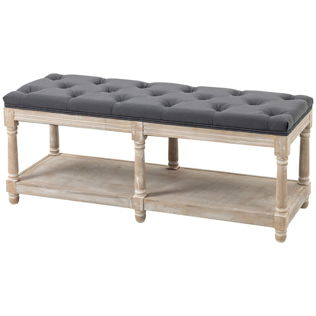 Schuhbank mit Stauraum, gepolsterter Sitz, graues Leinen, 115x40x48 cm