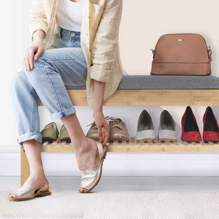 Shoe bench with upholstered seat