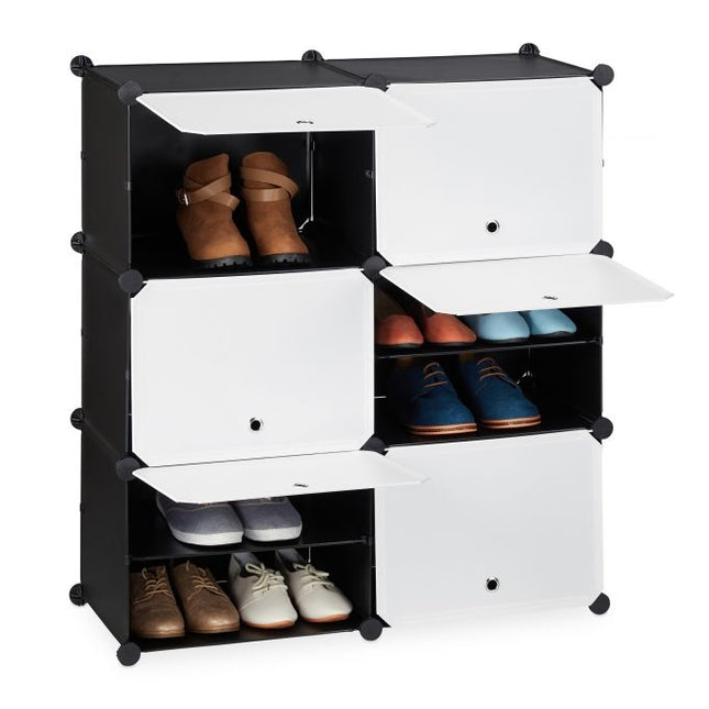 Shoe cabinet black and white with 12 compartments