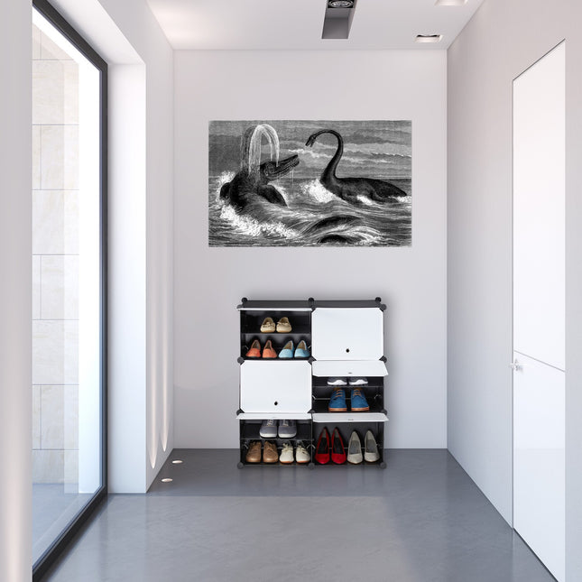 Shoe cabinet black and white with 12 compartments