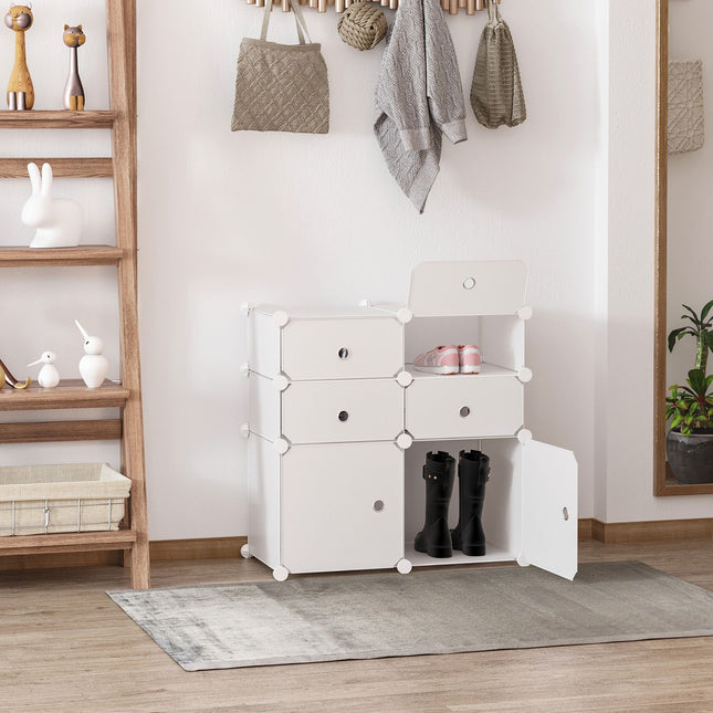 Shoe cabinet with storage drawers, plastic & steel, white 75x37x73cm