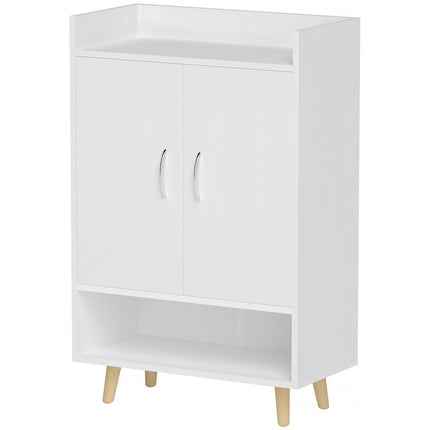 Meuble à chaussures, étagère à chaussures avec portes et étagères, pour 12 chaussures, commode à chaussures moderne, étagères à chaussures pour couloirs et entrées, bois massif, 60 x 30 x 92 cm, blanc