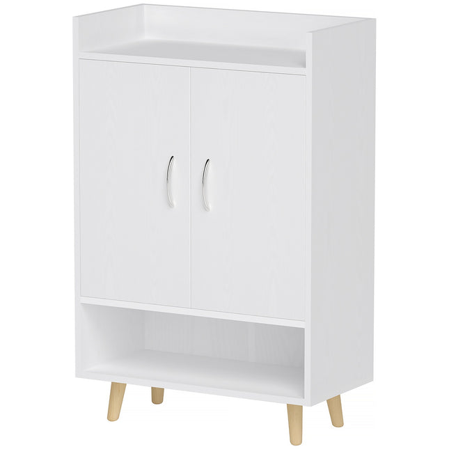 White solid wood shoe cabinet with doors - Fits 12 pairs