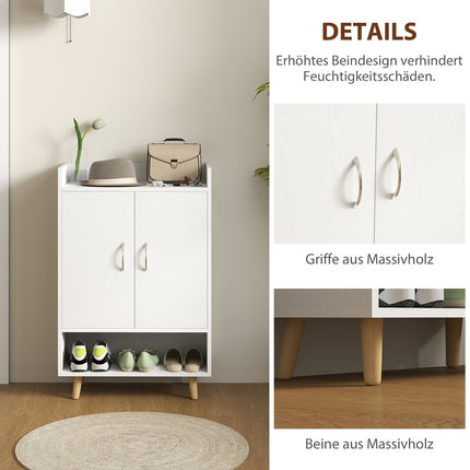 Meuble à chaussures, étagère à chaussures avec portes et étagères, pour 12 chaussures, commode à chaussures moderne, étagères à chaussures pour couloirs et entrées, bois massif, 60 x 30 x 92 cm, blanc