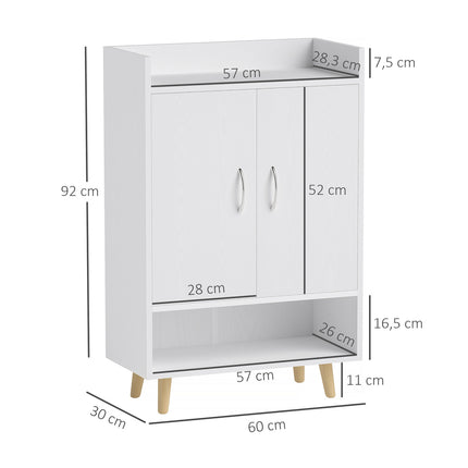 Meuble à chaussures, étagère à chaussures avec portes et étagères, pour 12 chaussures, commode à chaussures moderne, étagères à chaussures pour couloirs et entrées, bois massif, 60 x 30 x 92 cm, blanc