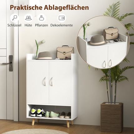 Meuble à chaussures, étagère à chaussures avec portes et étagères, pour 12 chaussures, commode à chaussures moderne, étagères à chaussures pour couloirs et entrées, bois massif, 60 x 30 x 92 cm, blanc