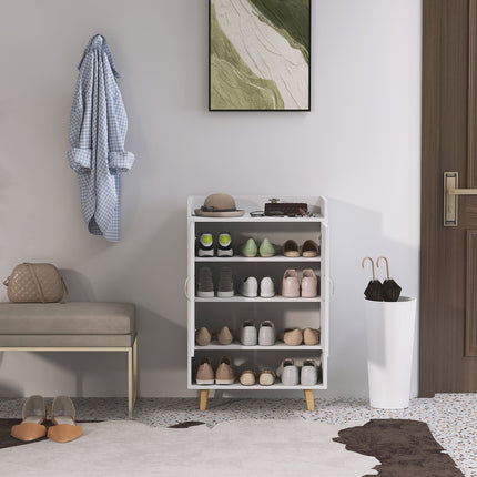 Meuble à chaussures, étagère à chaussures avec portes et étagères, pour 12 chaussures, commode à chaussures moderne, étagères à chaussures pour couloirs et entrées, bois massif, 60 x 30 x 92 cm, blanc
