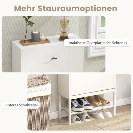 Schuhschrank mit 2 Klappen &amp; 4 Böden &amp; Offenes Regal Schuhkipper Schuhregal weiß