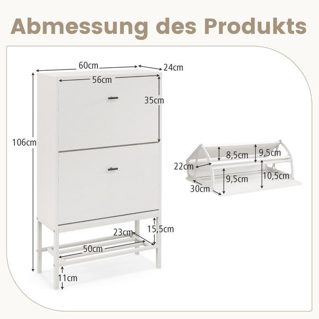 Shoe cabinet with 2 flaps &amp; 4 shelves &amp; Open shelf shoe tipper shoe rack white