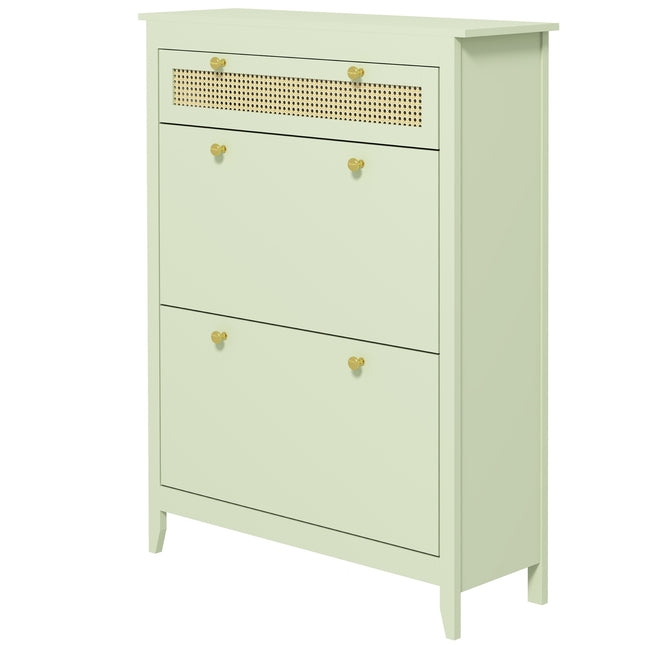 Shoe cabinet with drawer - Holds 12 pairs, 88x30x120 cm, green