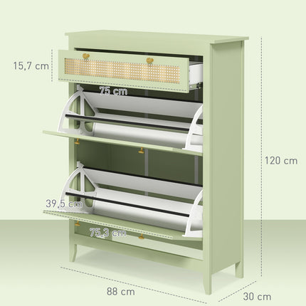 Schuhschrank mit Schublade – Fasst 12 Paar, 88x30x120 cm, grün