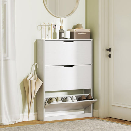 Meuble à chaussures à 3 volets, étagère à chaussures, basculeur de chaussures, coffre à chaussures étroit pour 9 à 12 paires de chaussures 80 x 17 x 108 cm, blanc Aosom