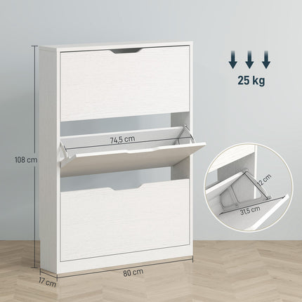Meuble à chaussures à 3 volets, étagère à chaussures, basculeur de chaussures, coffre à chaussures étroit pour 9 à 12 paires de chaussures 80 x 17 x 108 cm, blanc Aosom