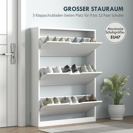 Meuble à chaussures à 3 volets, étagère à chaussures, basculeur de chaussures, coffre à chaussures étroit pour 9 à 12 paires de chaussures 80 x 17 x 108 cm, blanc Aosom