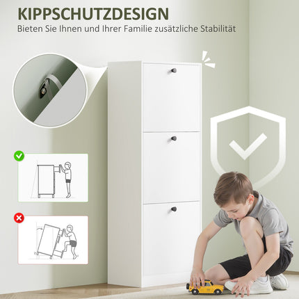 Meuble à chaussures à 3 volets, étagère à chaussures avec séparateur réglable, commode à chaussures, basculeur à chaussures étroit pour 12 paires de chaussures 47 x 26 x 120 cm, blanc |