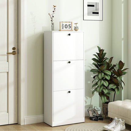 Meuble à chaussures à 3 volets, étagère à chaussures avec séparateur réglable, commode à chaussures, basculeur à chaussures étroit pour 12 paires de chaussures 47 x 26 x 120 cm, blanc |
