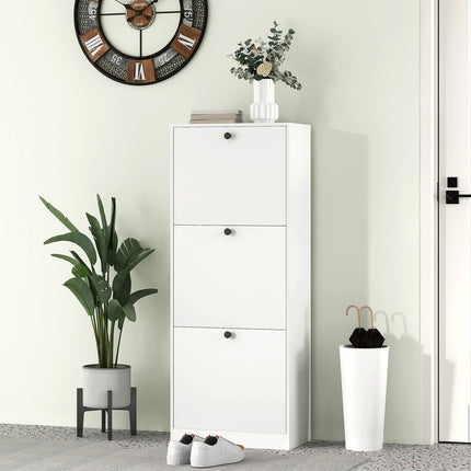 Meuble à chaussures à 3 volets, étagère à chaussures avec séparateur réglable, commode à chaussures, basculeur à chaussures étroit pour 12 paires de chaussures 47 x 26 x 120 cm, blanc |