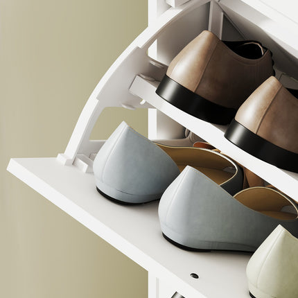 Meuble à chaussures à 3 volets, étagère à chaussures avec séparateur réglable, commode à chaussures, basculeur à chaussures étroit pour 12 paires de chaussures 47 x 26 x 120 cm, blanc |
