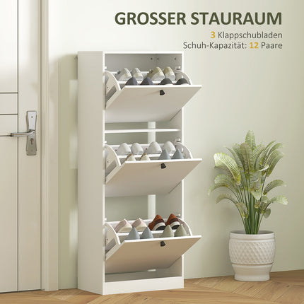 Meuble à chaussures à 3 volets, étagère à chaussures avec séparateur réglable, commode à chaussures, basculeur à chaussures étroit pour 12 paires de chaussures 47 x 26 x 120 cm, blanc |