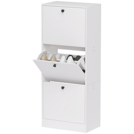 Meuble à chaussures à 3 volets, basculeur à chaussures, étagère à chaussures avec séparateur réglable, coffre à chaussures étroit pour 12 paires de chaussures 47 x 28 x 115 cm, blanc Aosom
