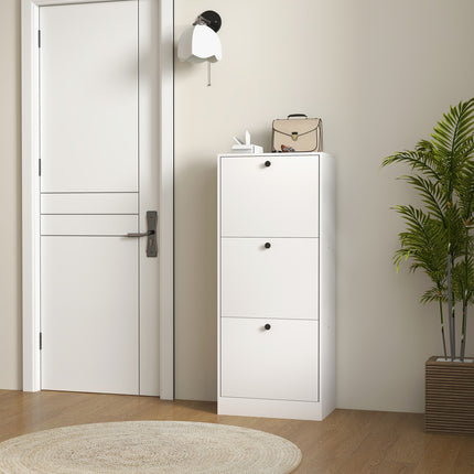 Meuble à chaussures à 3 volets, basculeur à chaussures, étagère à chaussures avec séparateur réglable, coffre à chaussures étroit pour 12 paires de chaussures 47 x 28 x 115 cm, blanc Aosom