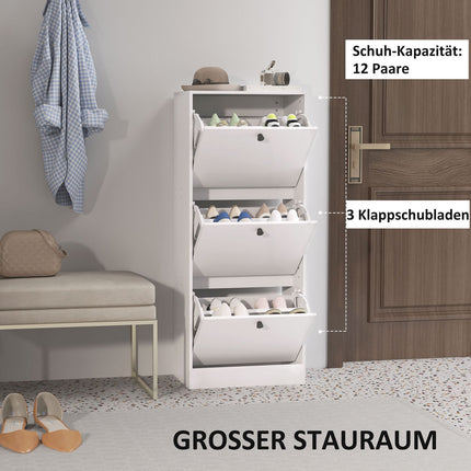 Meuble à chaussures à 3 volets, basculeur à chaussures, étagère à chaussures avec séparateur réglable, coffre à chaussures étroit pour 12 paires de chaussures 47 x 28 x 115 cm, blanc Aosom