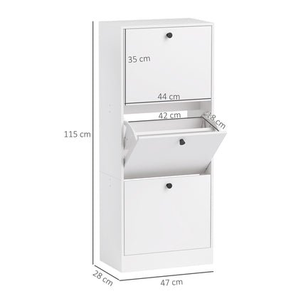 Meuble à chaussures à 3 volets, basculeur à chaussures, étagère à chaussures avec séparateur réglable, coffre à chaussures étroit pour 12 paires de chaussures 47 x 28 x 115 cm, blanc Aosom