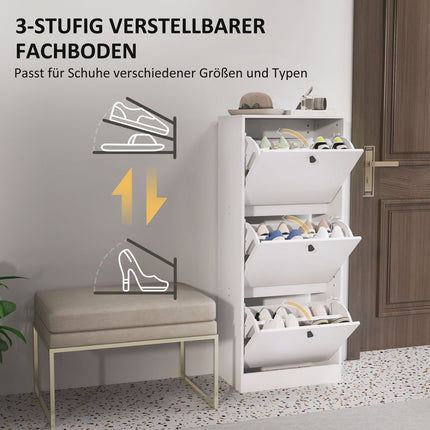 Meuble à chaussures à 3 volets, basculeur à chaussures, étagère à chaussures avec séparateur réglable, coffre à chaussures étroit pour 12 paires de chaussures 47 x 28 x 115 cm, blanc Aosom