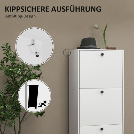 Meuble à chaussures à 3 volets, basculeur à chaussures, étagère à chaussures avec séparateur réglable, coffre à chaussures étroit pour 12 paires de chaussures 47 x 28 x 115 cm, blanc Aosom