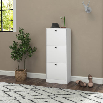 Meuble à chaussures à 3 volets, basculeur à chaussures, étagère à chaussures avec séparateur réglable, coffre à chaussures étroit pour 12 paires de chaussures 47 x 28 x 115 cm, blanc Aosom