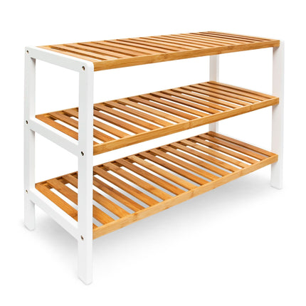 Shoe rack bamboo with 3 shelves brown-white